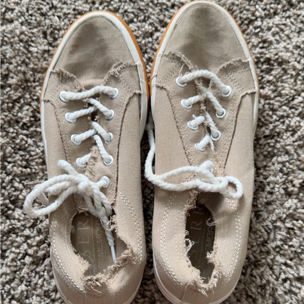 Beige Canvas Sneakers with White Laces